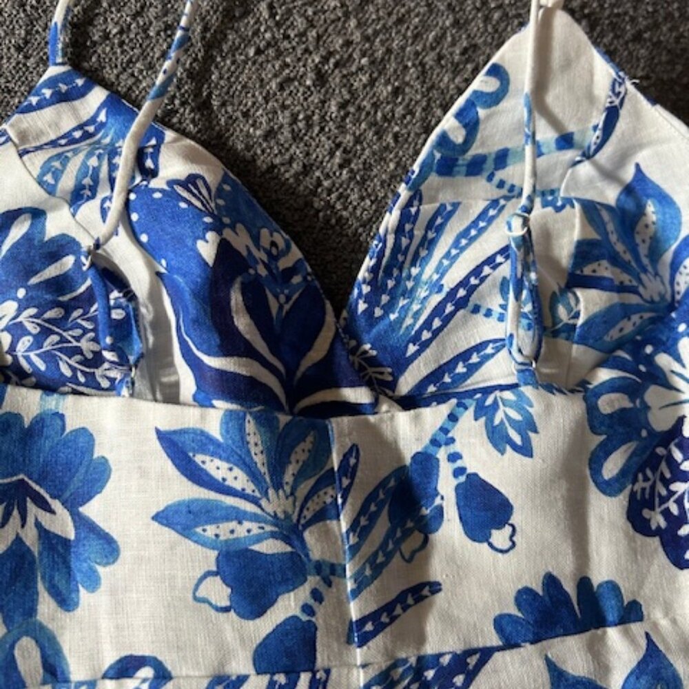 Farm Rio FloralBirds Off White 100% Linen Mini Dress with Adjustable Straps - Picture 11 of 15